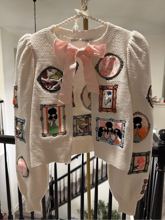 Alice + Olivia Sweaters - Alice + Olivia Beaded Embroidered Gallery Frame Bow Cardigan NWT